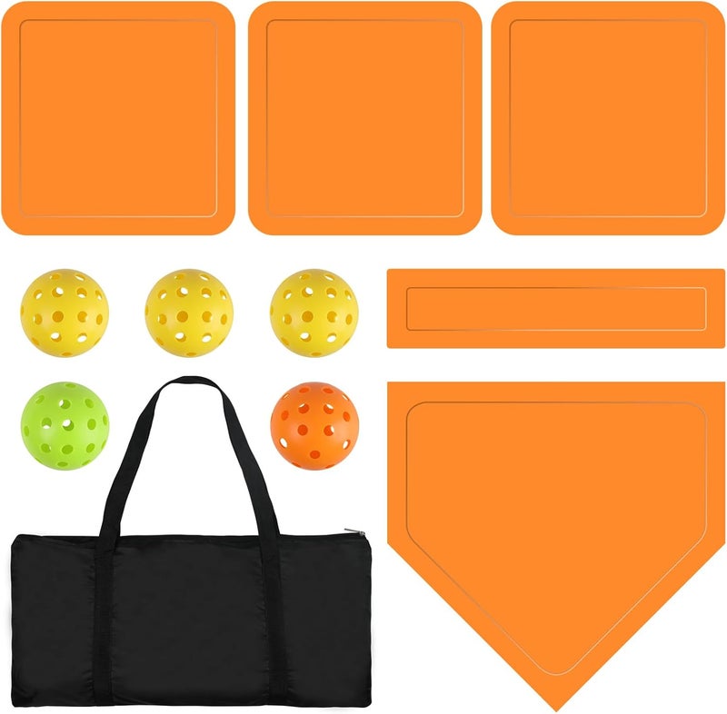 NVAAV Baseball & Softball 5 Piece Base Set, Rubber Field Bases for Kids & Adults, with 5 Piece Training Balls and Storage Bag, Throw Down Base for Backyard Teeball, School Kickball Practice - Image 1